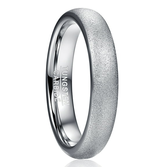 4mm Men's Women's Silver Sandblasting Tungsten Ring Wedding Band Dome Style Size 5-12