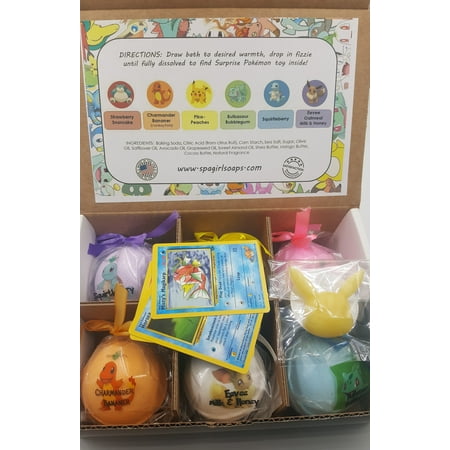 Usa Natural - Bath Bombs For Kids With Surprise Toys Inside (POKEMON) USA made, Natural, Organic XL 5 oz Gift Set For Girls/Boys