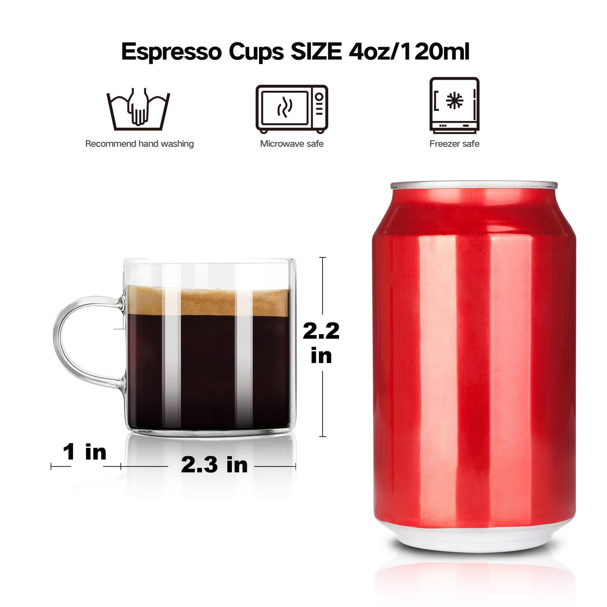 Espresso Cups Set of 8, Espresso Shot Glasses Mugs Small Tea Cups 4.5oz, Clear Glass with Handles for Cappuccino Coffee Tea