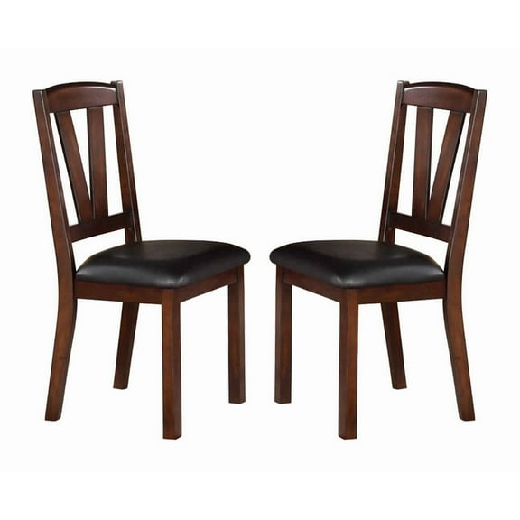 Benjara Solid Wood Leather Seat Side Chair Brown Set of 2