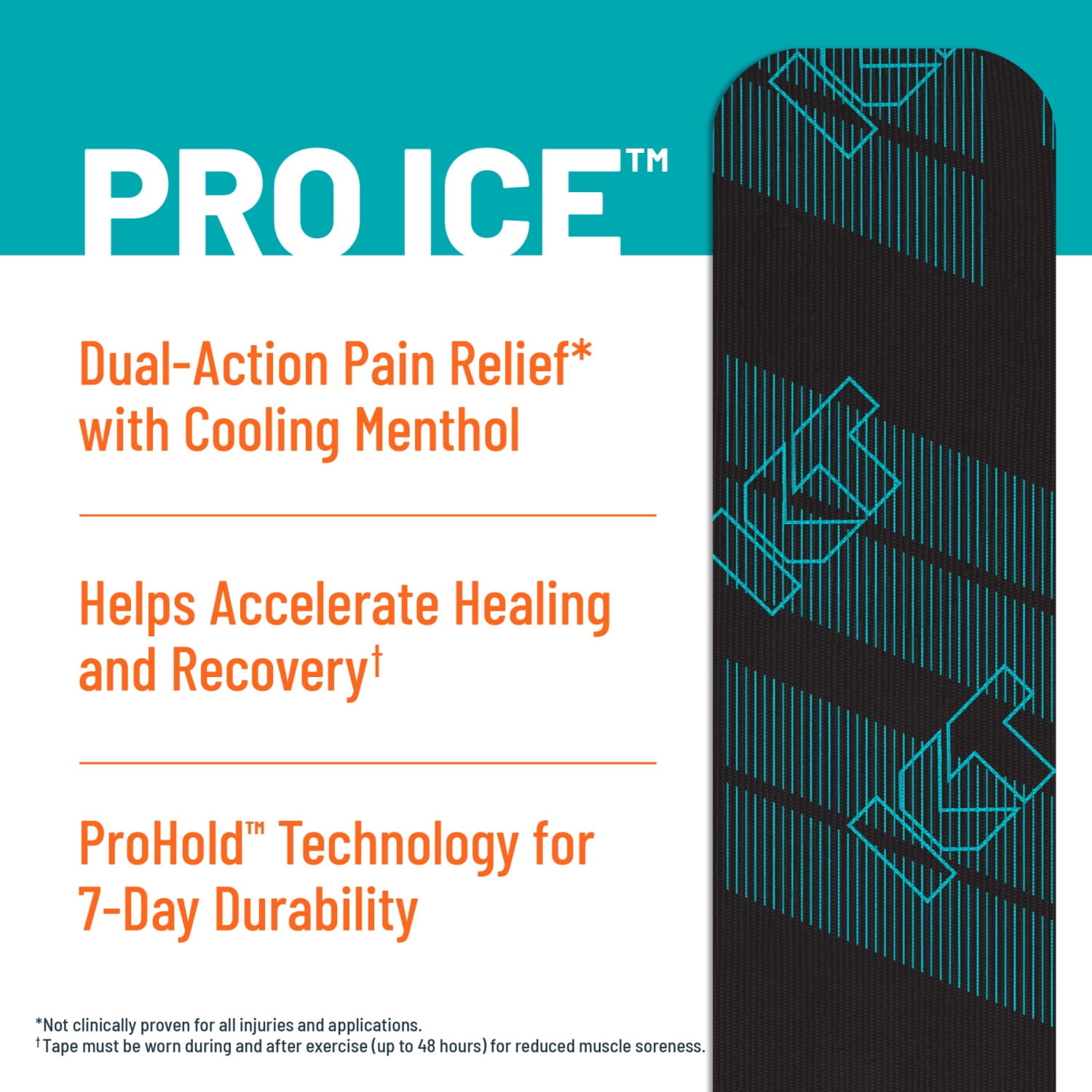 KT Tape Pro Ice Kinesiology Tape with Cooling Menthol for Dual-Action Pain Relief, Black, 20 Count