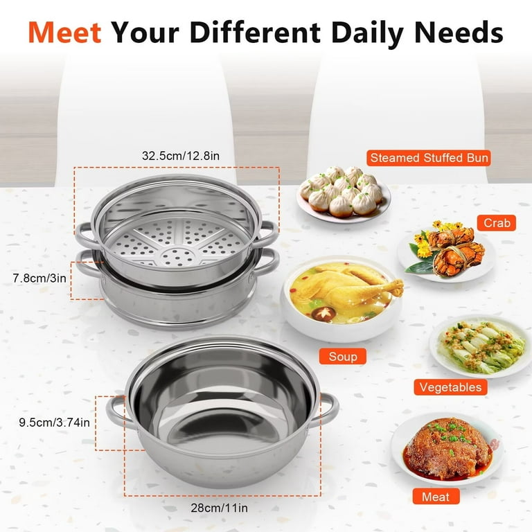 Stainless Steel Steamer Pot Thick-bottomed, 3 Tier Food Steamer