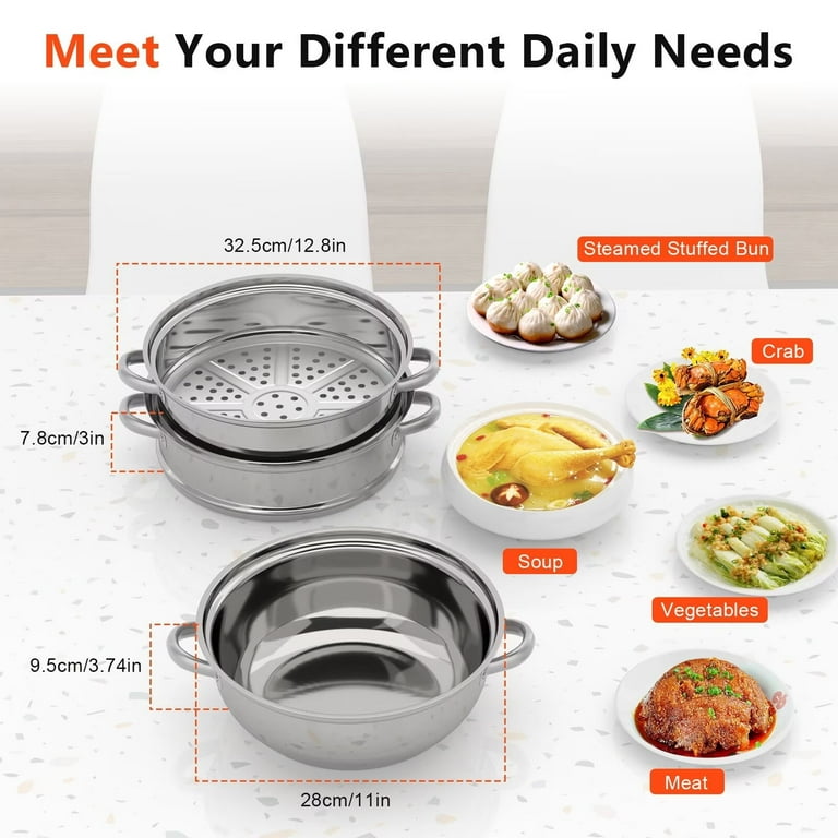 3 Tier Vegetable Steamer Pan Set 25cm Food Stainless Steel Pot