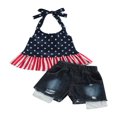 thumbnail image 1 of 2 Pcs Infant Independence Day Outfits Girls Tie-up Ruffled Halter Tops Ripped Jeans Summer Clothing Sets, 1 of 6