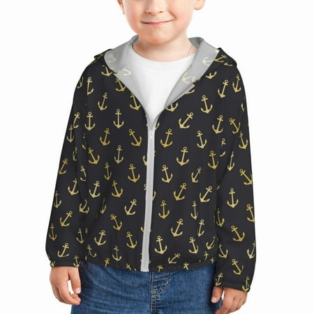 

Sun Hoodie for Kids cool golden anchor black Long Sleeve Swim Fishing Shirts Sun Protection Zip Up Jacket Clothing Athletic Hoodie