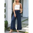 thumbnail image 2 of Womens Wide Leg Pants Drawstring Elastic High Waisted Ruffle Hem Palazzo Pants with Pockets Navy Blue S, 2 of 6
