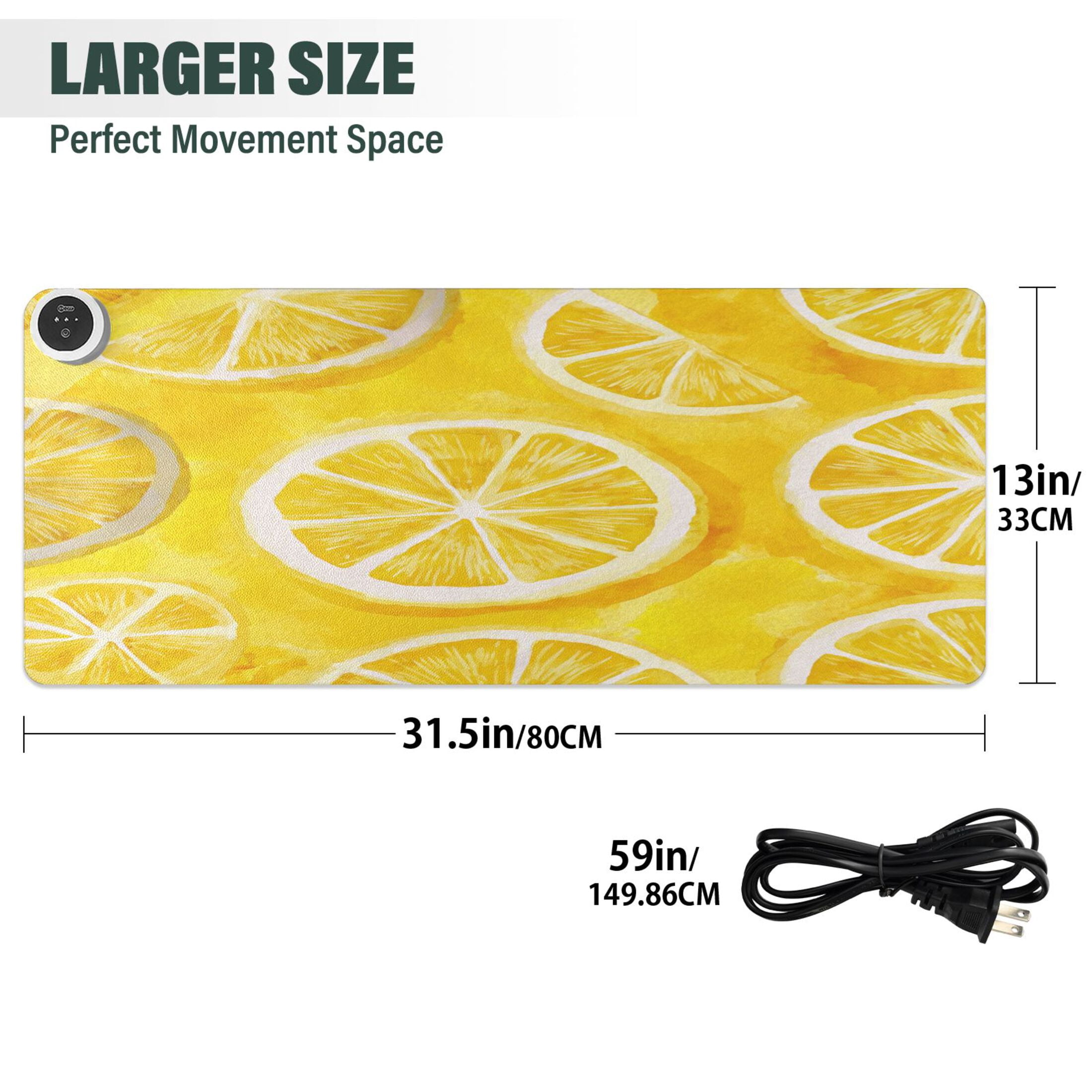 Large Heated Desk Mat Mouse Pad 31.5"x13"PU Leather Graphene Heating Desk Warmer with 3 Temperature Settings 110V US Plug Non-Slip Warm Pad for Home, Office, and Gaming Retro Lemon Slice Pattern