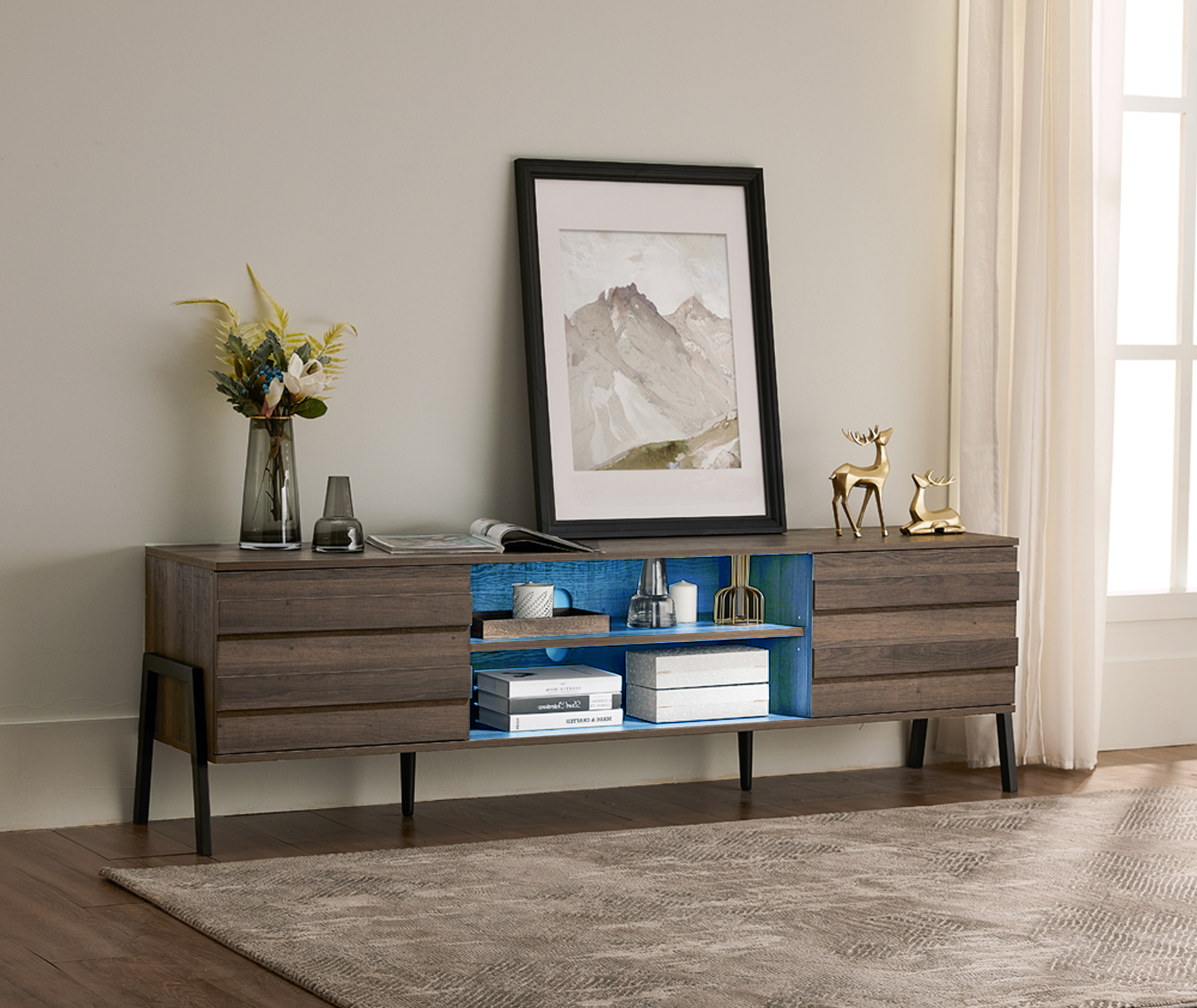 LED Modern TV Stand For 75 Inch TV Wood TV Console Media Cabinet With LED Modern TV Stand For 75 Inch TV Wood TV Console Media Cabinet With