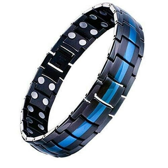 8.5" Inch Mens Magnetic Titanium Steel Bracelet - Black & Blue and Fancy Box.