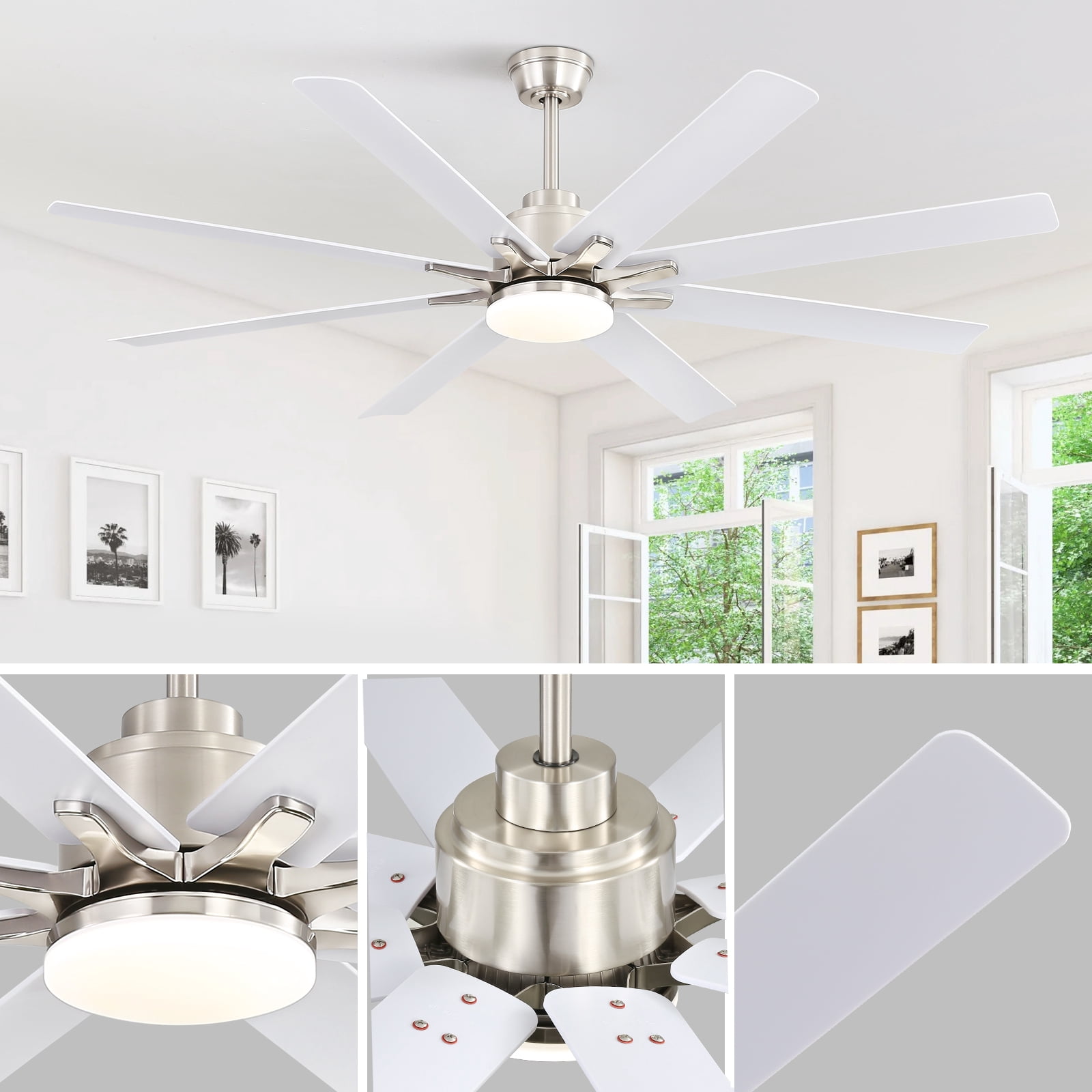 Sofucor 66-Inch Basic Ceiling Fan with LED Lights, Remote, App, and Voice Control, Indoor Outdoor Farmhouse
