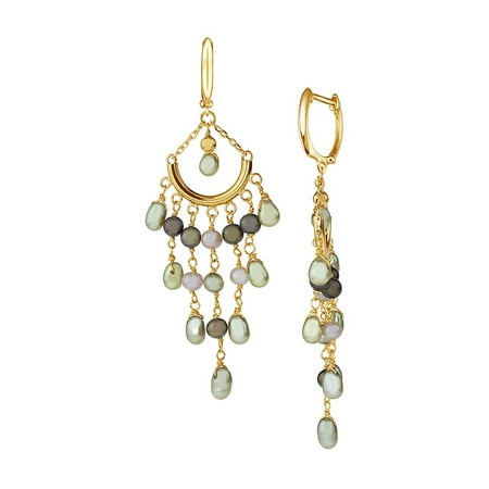 Jewelmak Inc 14k Yellow Gold And Multicolored Pearl Chandelier Jewelmak Inc 14k Yellow Gold And Multicolored Pearl Chandelier Earrings