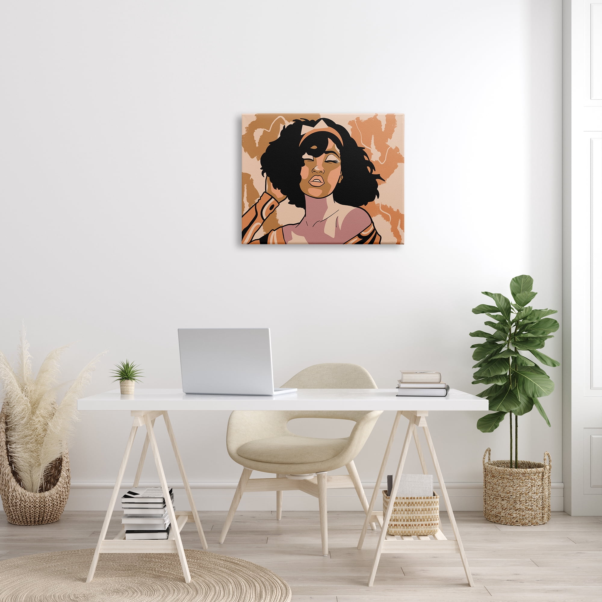 Stupell Industries Disco Party Abstract Female Portrait Orange Patterns Abstract Painting Gallery Wrapped Canvas Print Wall Art, 24 x 30