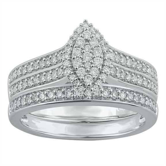 Brilliance Fine Jewelry 1/2 Carat Lab Grown Diamond Women Bridal Set Ring in 925 Sterling Silver