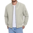 thumbnail image 4 of YUGYXL Men's Classic Stand Collar Bomber Jacket with Pockets Full Zip Lightweight Casual Flight Coat for Daily Streetwear Beige Jacket, 4 of 6