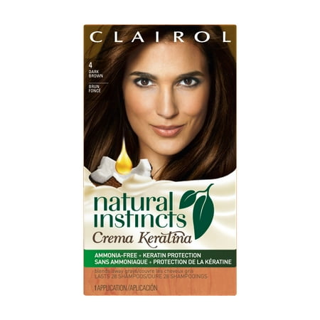 Clairol Natural Instincts Crema Keratina Hair Color, 4 Dark Brown/ Coffee