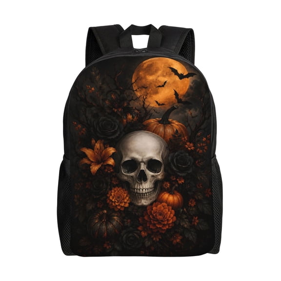 Skull Halloween Backpack Full Front Print Travel Laptop Bag for Men and Women
