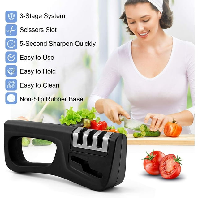 Knife Sharpener 4-Stage Knife Sharpening Tool Polish Blades, Kitchen Chef Knife & Scissors Sharpener