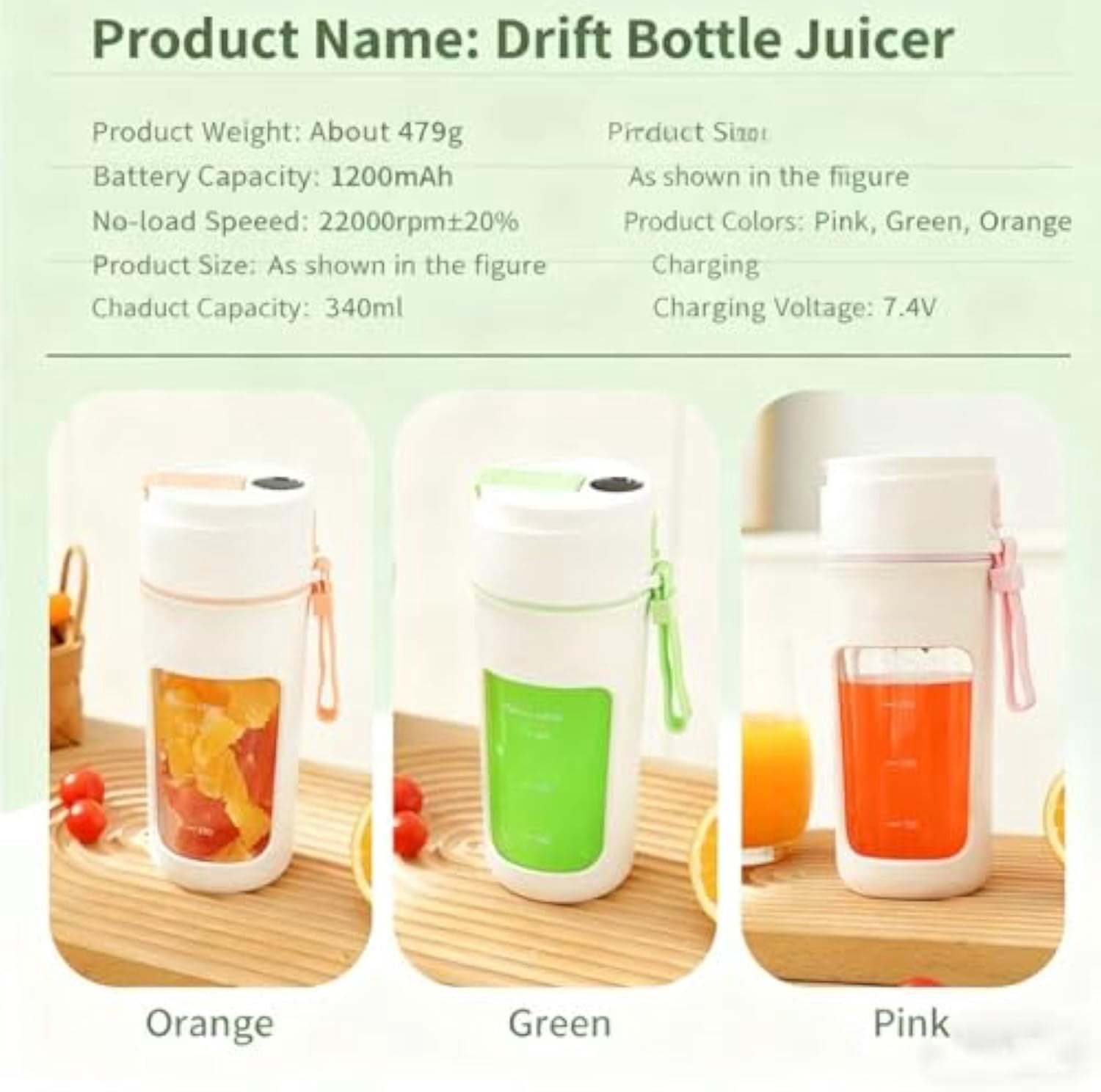 Mizuka Blender Mini Japan,Hand Portable Blender,Usb-C Rechargeable,Suitable for Home Office Travel Easy To Carry and Take (Green)