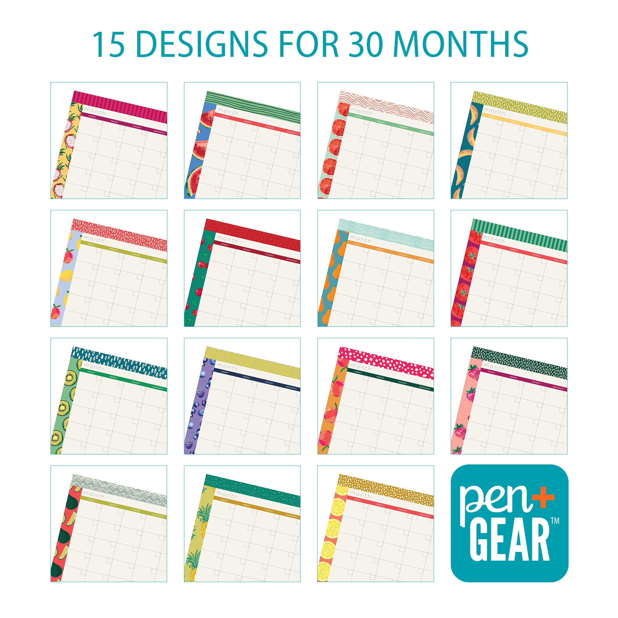 Pen+Gear Monthly (17" x 11") Multi Color Fruit Themed Undated Desk Planner Pad, 30 Sheets