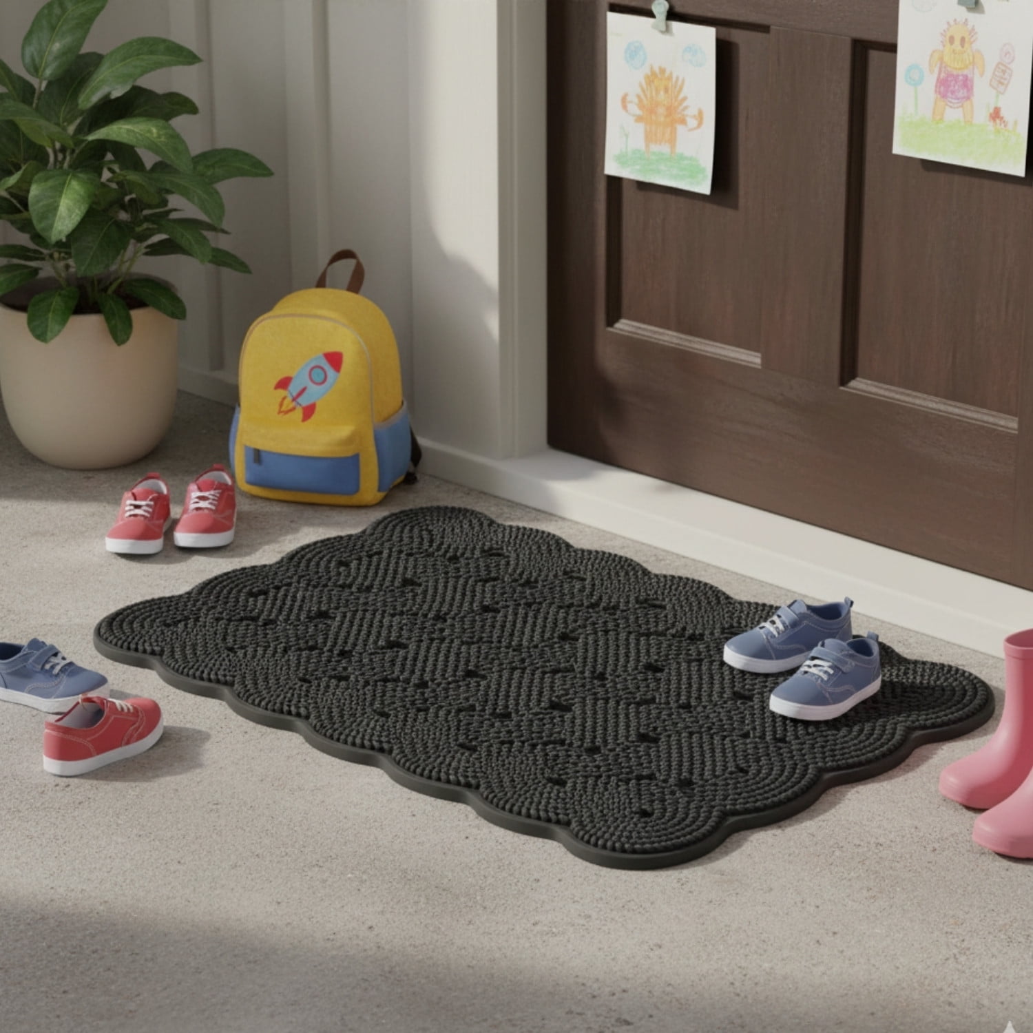 Abbott Doormat Durable, Weather-Resistant Indoor and Outdoor Rubber Doormat, 18x30", Woven Rope Effect Doormat-18x30"L
