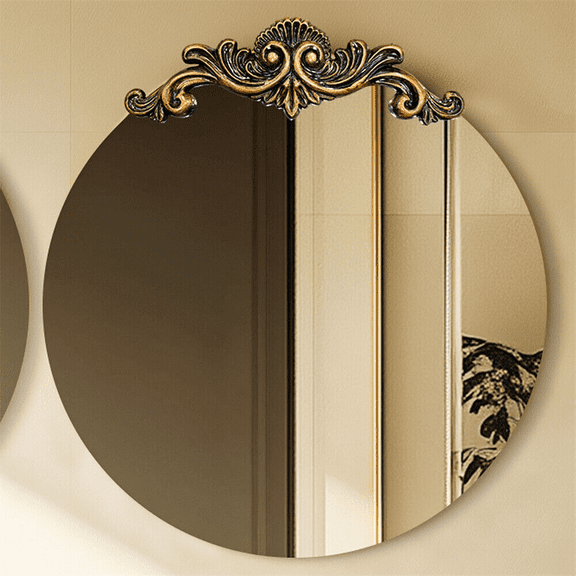LUVODI 35.43x37.20 inch Baroque Antique Round Mirror Wall Decor Bathroom Mirror Ornate Entryway Mirrors