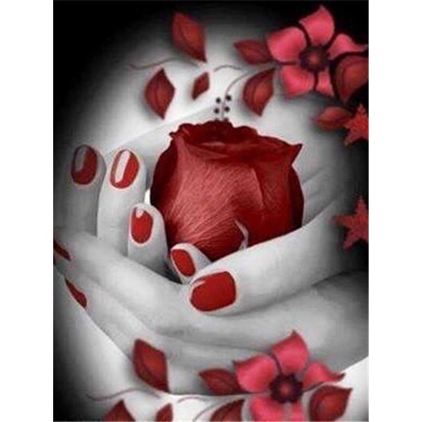 EverShine DIY Diamond Mosaic Flowers Cross Stitch Diamond Embroidery Rose Rhinestones Art Painting Black And Red Home DecorSquare Drill 20x30cm Gao Jinjia LED