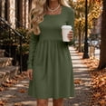thumbnail image 6 of Women Solid Square Neck Long Sleeve Ribbed Knit Dress Casual Fitted High Waist Midi Dress Autumn Winter Green XL(XL), 6 of 9