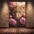 thumbnail image 2 of Mudket Blue Eyed Leopard with Pink Roses Framed Canvas Wall Art, Girly Floral Animal Print Decor for Girls Bedroom, Living Room, Vanity Space, Ready to Hang - 36"L x 24"W, 2 of 10