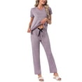 thumbnail image 2 of INSPIRE CHIC Womens Pajamas Set Short Sleeve V Neck Pullover Top with Pants Soft Knit Sleepwear Lounge Set XL Purple, 2 of 6