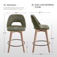 thumbnail image 4 of Zesthouse 26.8" Swivel Bar Stools Set of 2, Linen Upholstered Counter Height Stools with Open Back and Brushed Wooden Legs, Mid Century Barstools Kitchen Bar Chairs for 36"-39" Countertop, Green, 4 of 10
