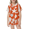 thumbnail image 2 of FINALGANG Girls Fashion Print 2 Piece Homewear Set Kids Short Sleeve Button Front Lapel Top Elastic Waisted Shorts Outfit For Casual Daily Home Relaxation Lovely Set, 2 of 4