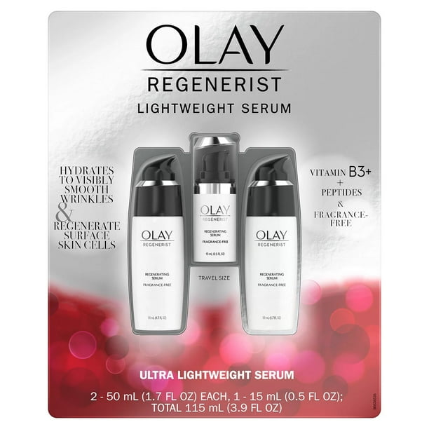 Olay Regenerist Regenerating Face Serum, FragranceFree, Pack of 2 + Trial Size