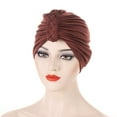 thumbnail image 4 of Women's Cancer Turban - Floral Ethnic Design - Soft Hair Cover - Chemotherapy Headwear - Comfort Stretch Fit Coffee,One Size, 4 of 6