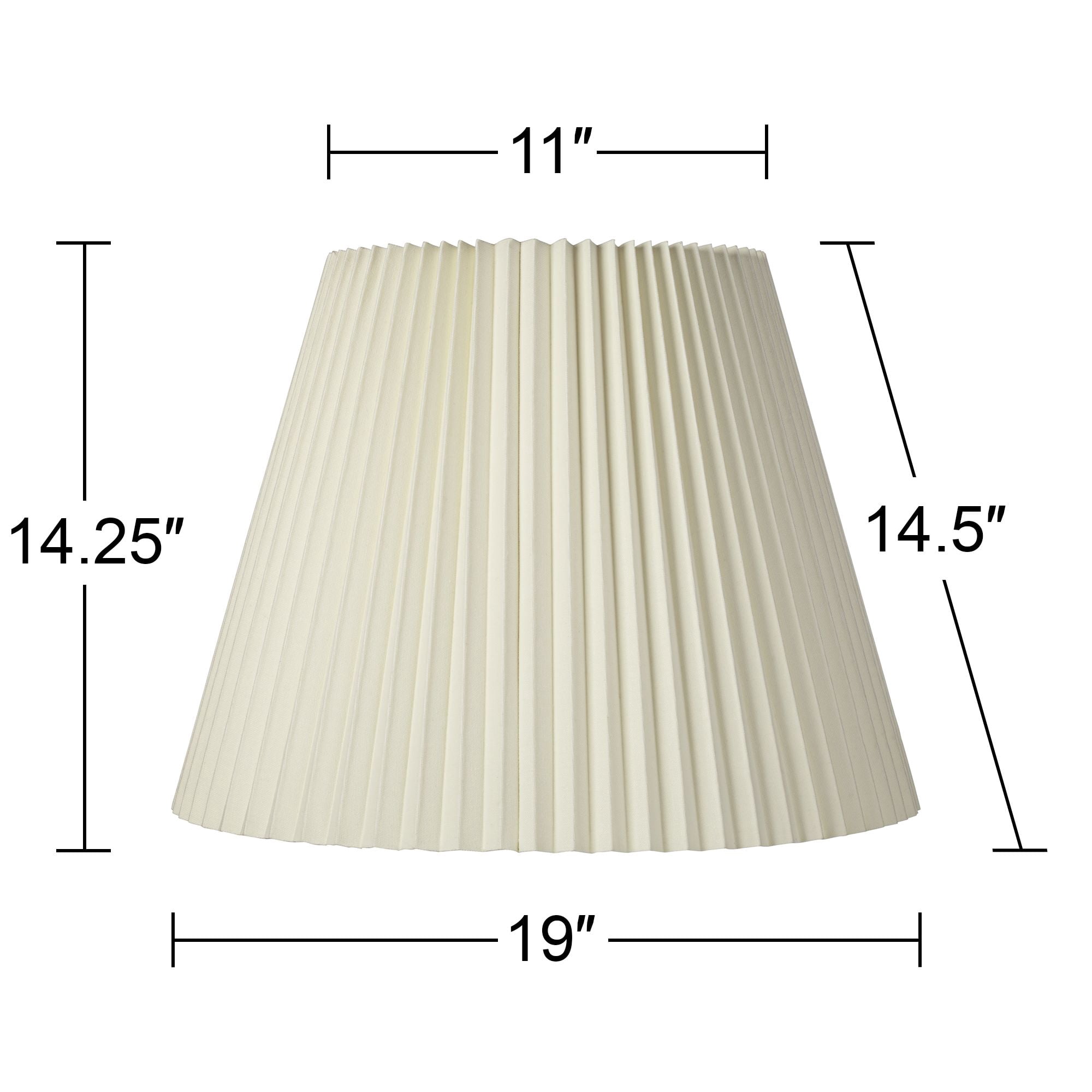 Springcrest Ivory Pleated Large Lamp Shade 11" Top x 19" Bottom x 14.25" High x 14.5" Slant (Spider) Replacement with Harp and Finial