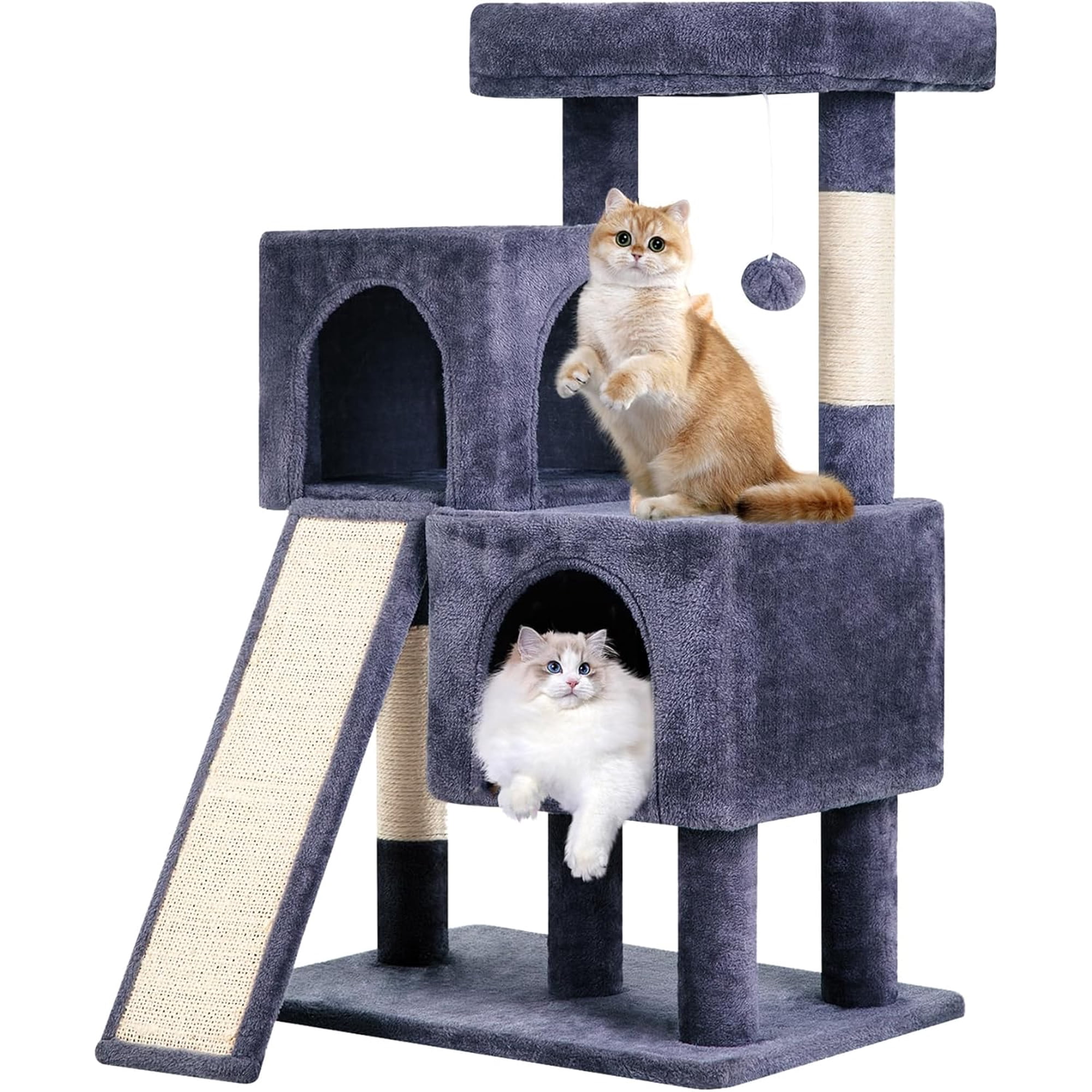 CL.HPAHKL Small Cat Tree Tower for Indoor Cat, 36" Cat Condo Activity Center with Scratching Post, Cozy Perch & Toy Balls for Small Spaces, Kittens, Gray