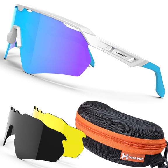 Black Sport Cycling Glasses for Men and Women, Big Frame Sunglasses with 3 Interchangeable Polarized Lenses, UV400 Protection for Running, Hiking and Outdoor Sports