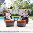 thumbnail image 3 of MeetLeisure 5 Piece Wicker Patio Furniture Set, 2 Swivel Rocker Chairs with 2 Ottomans and 1 Side Table, High Back, Deep Seating, Wide Armrest, Thick Cushions for Deck Porch, Orange, 3 of 11