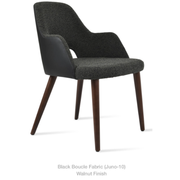 SABRINA ARMCHAIR - INSIDE -BOUCLE FABRIC BLACK (JUNO-10) - OUTSIDE - PPM-FR BLACK (901) BEECH WOOD WALNUT FINISH LEGS