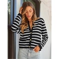 thumbnail image 4 of Women's Striped Cardigan Sweater Trendy Long Sleeve Button Down Crew neck Cardigans, 4 of 5