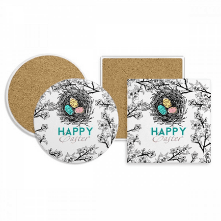 

Happy Easter Festival Egg Nest Coaster Cup Mug Holder Absorbent Stone Cork Base Set