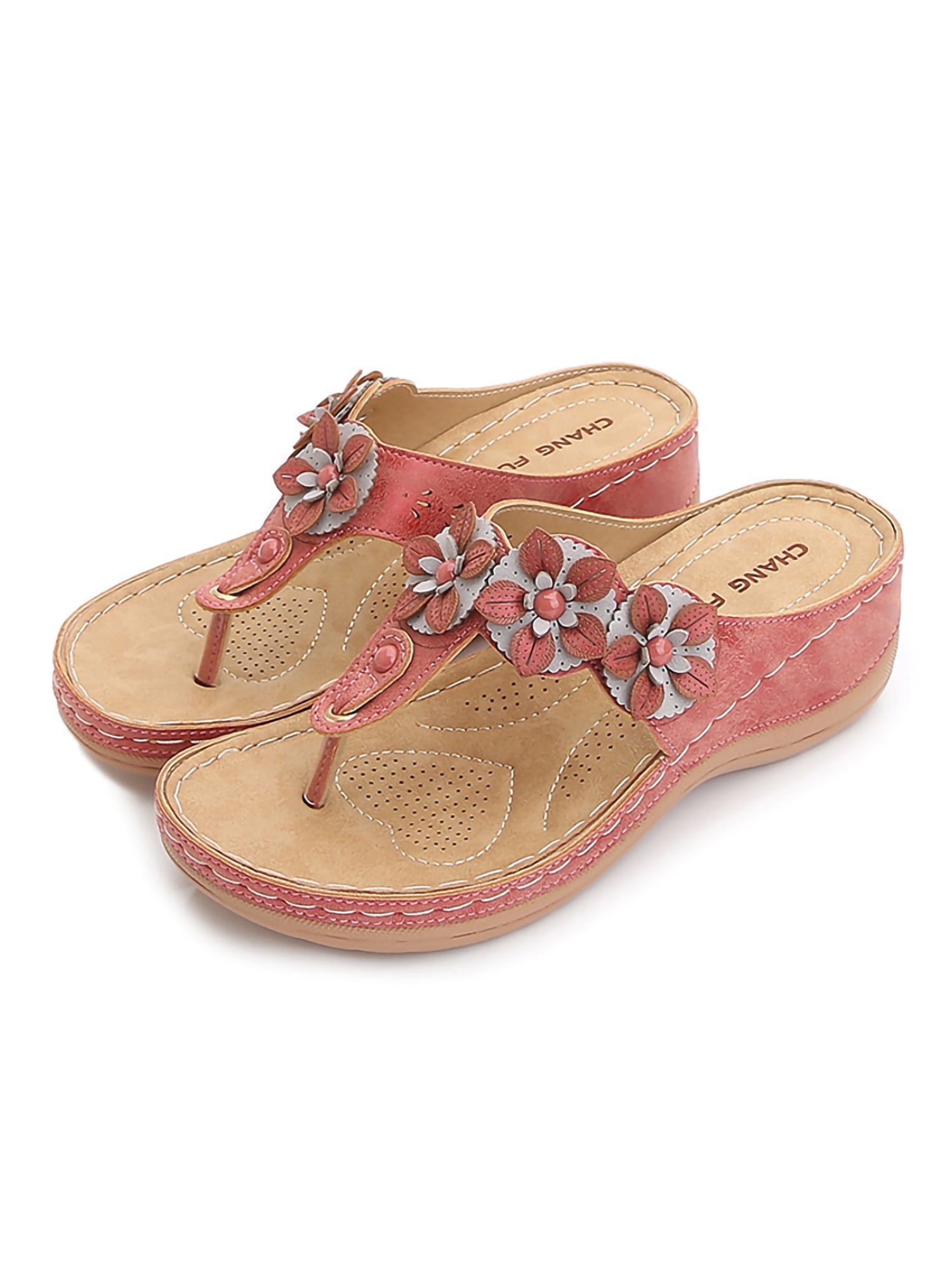Women's Flip Flops Thong Slip On Casual Flower Decoration Sandals Shoes