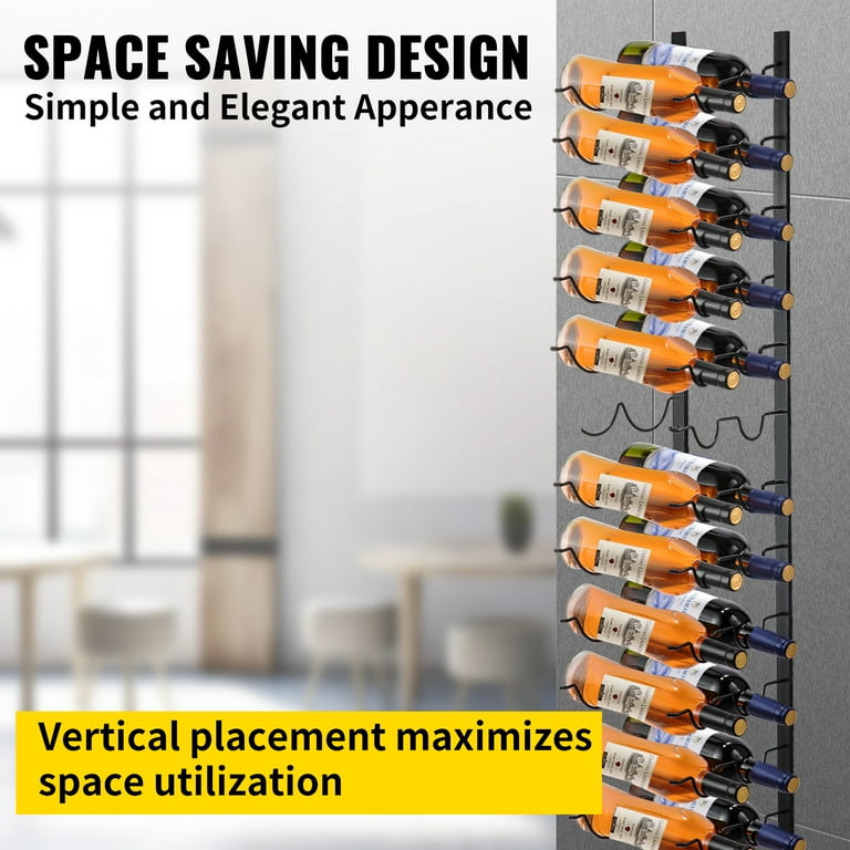 VEVOR Wall Mounted Wine Rack 12x2 Bottles Wine Holder Towel Rack Black Steel Vertical Wine Rack Modern Decorative Wall Mounted Wine Bottle Holder