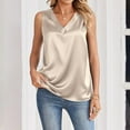 thumbnail image 6 of Women's Silk Satin Tank Tops V Neck Casual Camisoles Sleeveless Business Work Blouses Dressy Summer Shirts Beige 2XL, 6 of 6