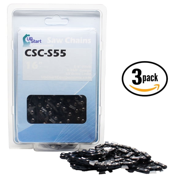 3-Pack 16" Semi Chisel Saw Chain for STIHL MS170 Chainsaws - (16 inch, 3/8" Low Profile Pitch, 0.050" Gauge, 55 Drive Links, CSC-S55)