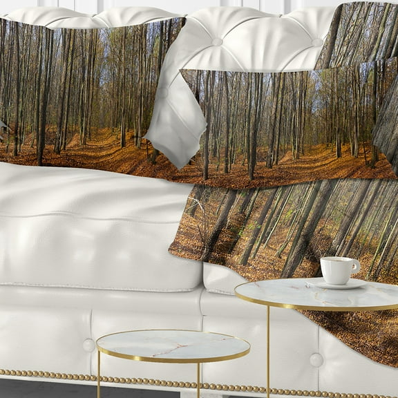 Designart Dense Fall Forest Panorama - Forest Throw Pillow - 12x20