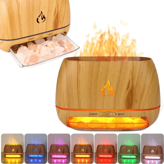 3-in-1 Himalayan Salt Lamp & Ultrasonic Essential Oil Diffuser – 7 Color Changing, 200ml with Waterless Auto-Off, 100% Pure Pink Salt Rock