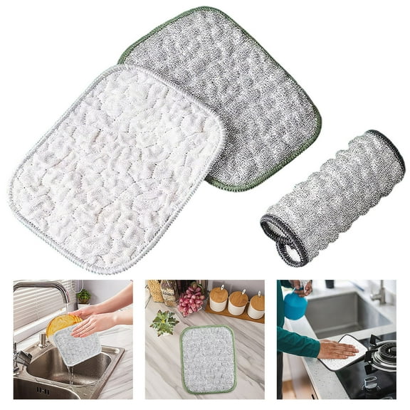 5Pcs 2025 New Non Scratch Wire Dishcloth, Double-Side Quick-Dry Odor-Free Scrub Dishwashing Rag, Multipurpose Steel Dish Scrubber, Kitchen Reusable Cleaning Cloths for Cookware, Sinks, Stove Tops