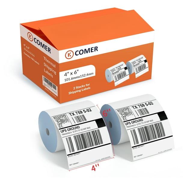 K Comer 4x6 Thermal Shipping Labels (2 Rolls, 700 Printer Labels) Stickers  Printable,Waterproof,Self Adhesive,Mailing Address Labels for Packages ...