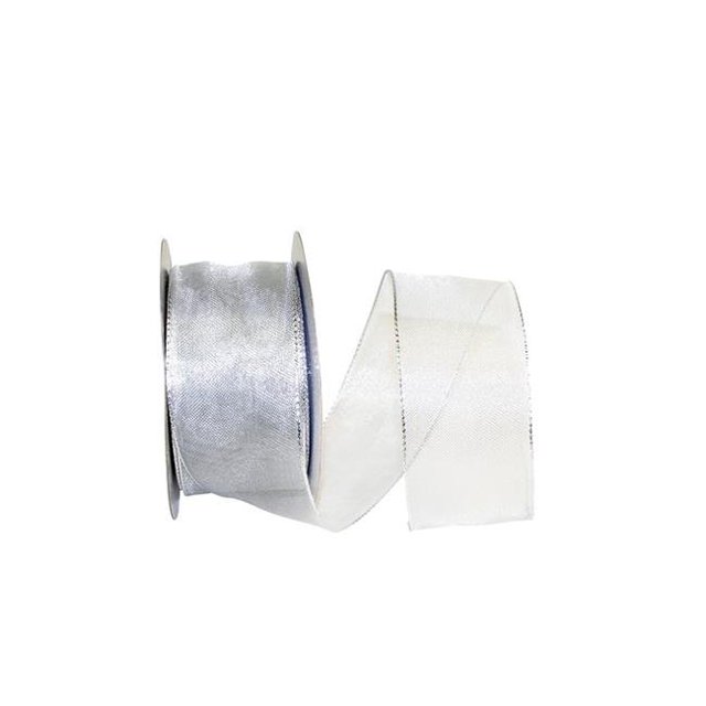 Reliant Ribbon 60238W-070-40K Woven Mesh Shiny Value Wired Edge Ribbon - Silver - 2.5 in. x 50 yards
