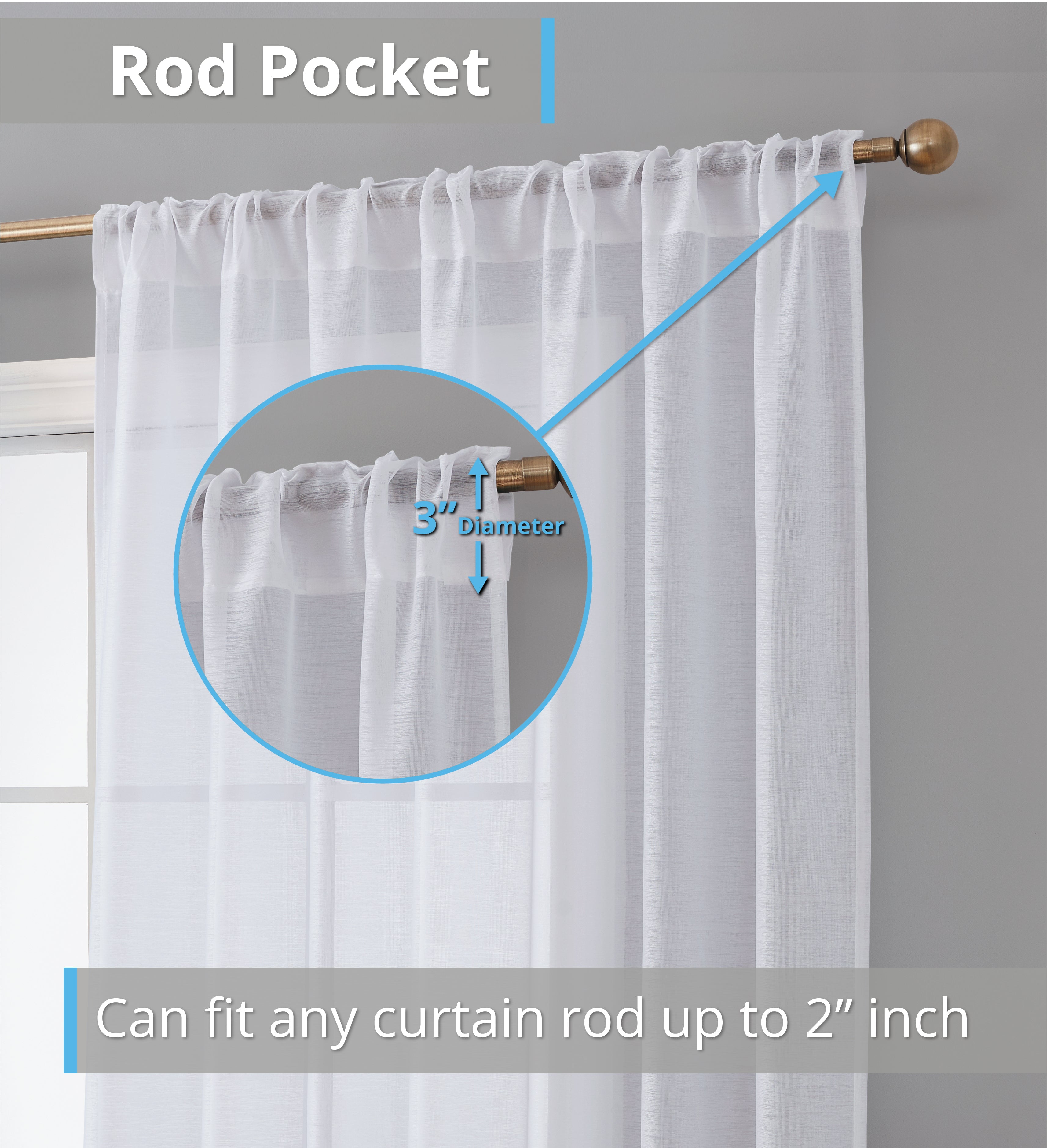 THD Scarlett Semi Sheer Pocket Top & Back Tab Lightweight Window Curtains Drapery Panels, 2 Panels